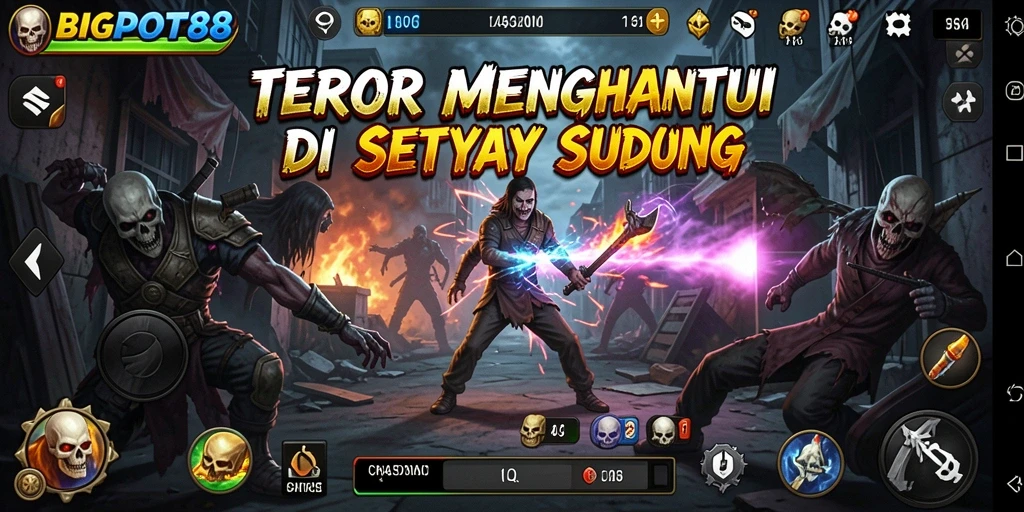 Screenshot gameplay menegangkan dari BIGPOT88 dengan suasana horor yang mencekam.