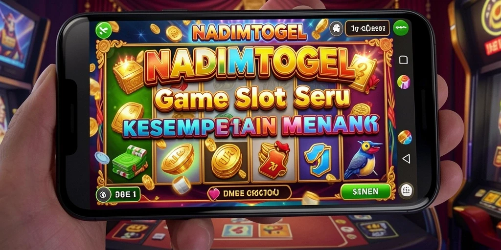 Screenshot gameplay NADIMTOGEL menampilkan mesin Slot yang menarik dengan simbol yang berwarna-warni.