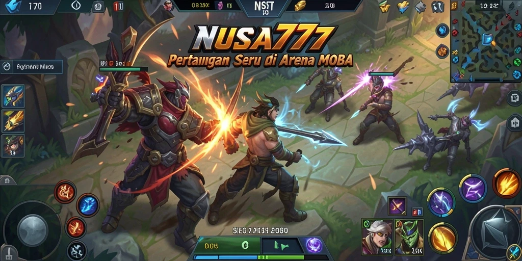 Gameplay seru NUSA777 di arena pertempuran MOBA.