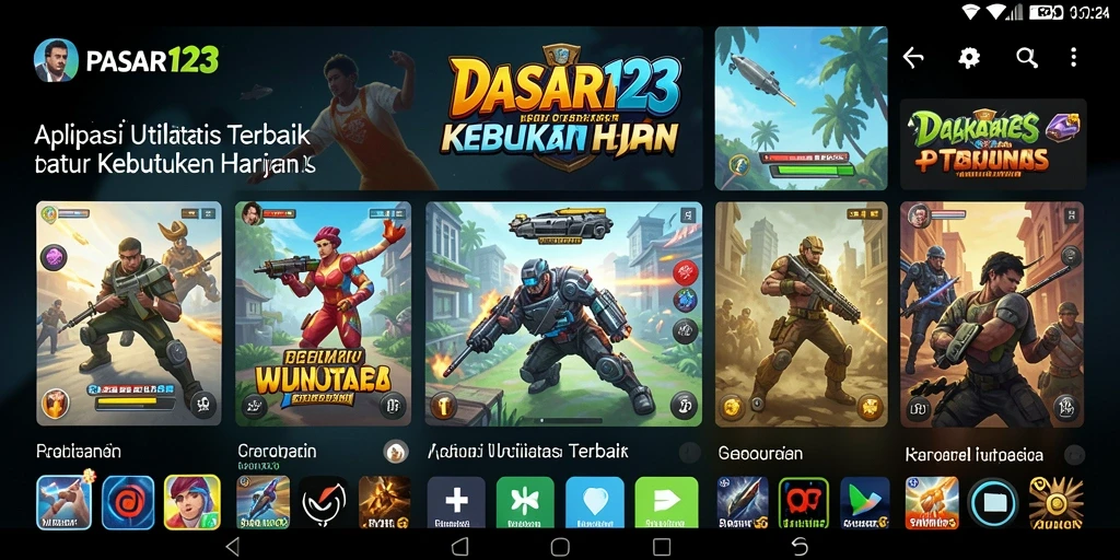 Tampilan utama PASAR123 dengan berbagai fitur utilitas yang menarik.